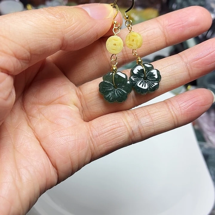 翡翠未镶嵌手链老蓝水花耳坠