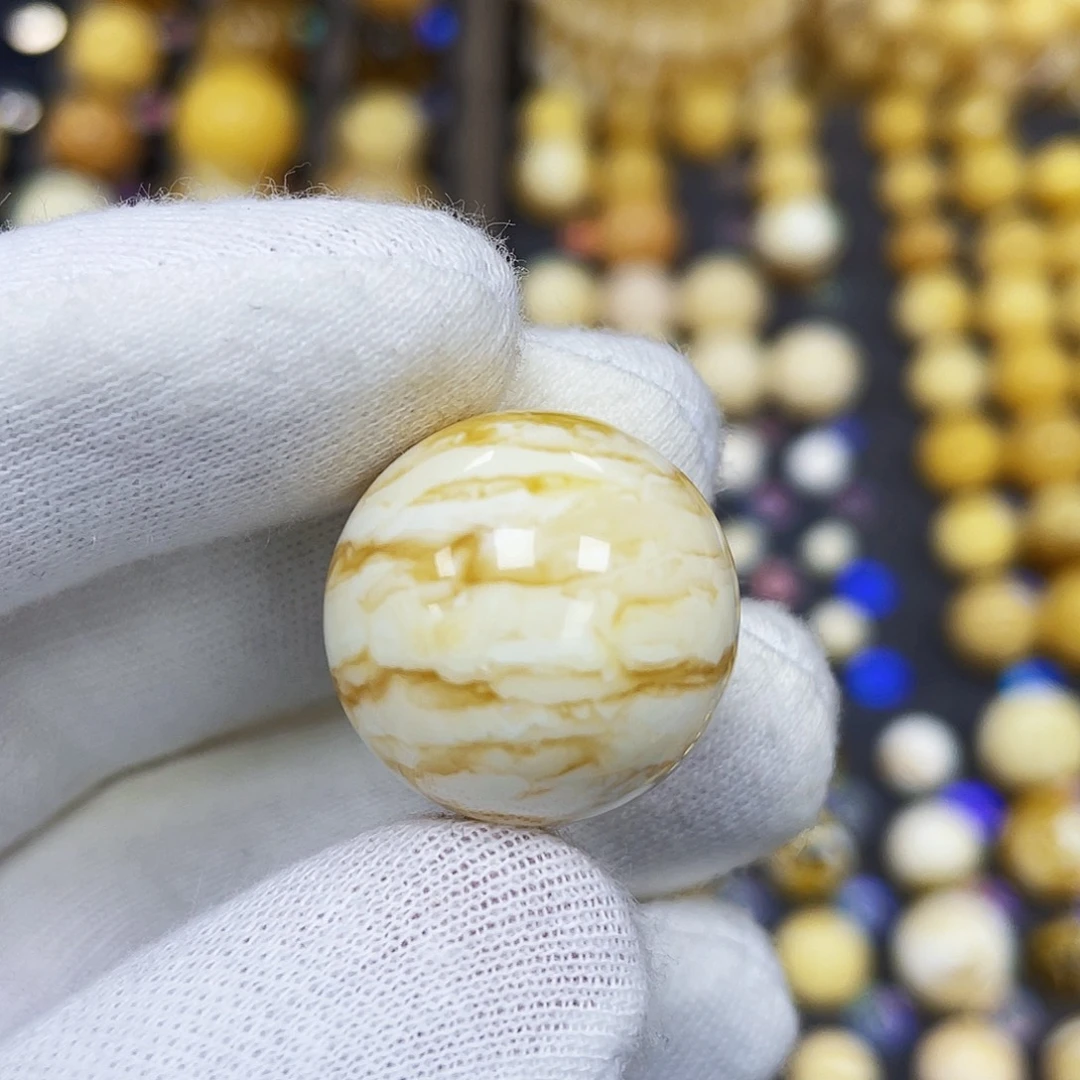 蜜蜡珠宝奇石未镶嵌峡**馗21.0mm石膏瓷金丝蜡｜圆珠