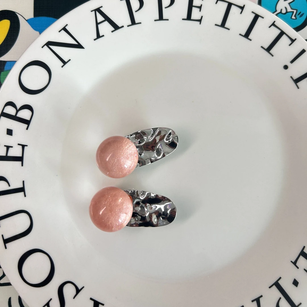 韩国博主同款手工时髦可爱晶晶球蜜桃粉对夹发饰发夹边夹