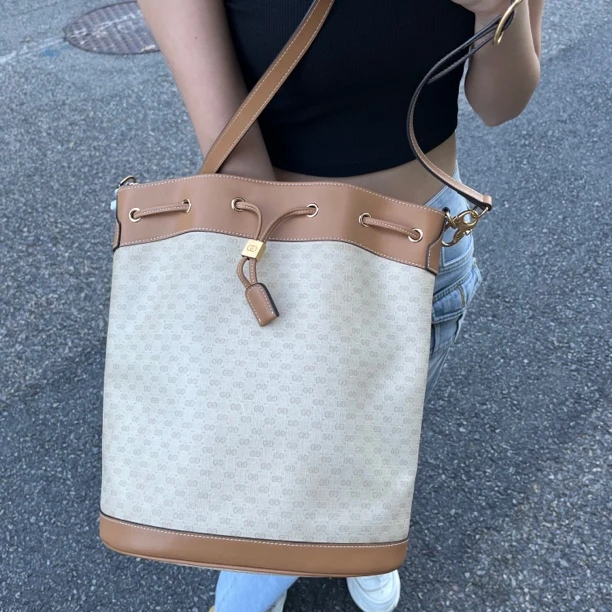 95新 GUCCI/古驰 XM/经典老花满印抽绳水桶包/KH09401036修复品