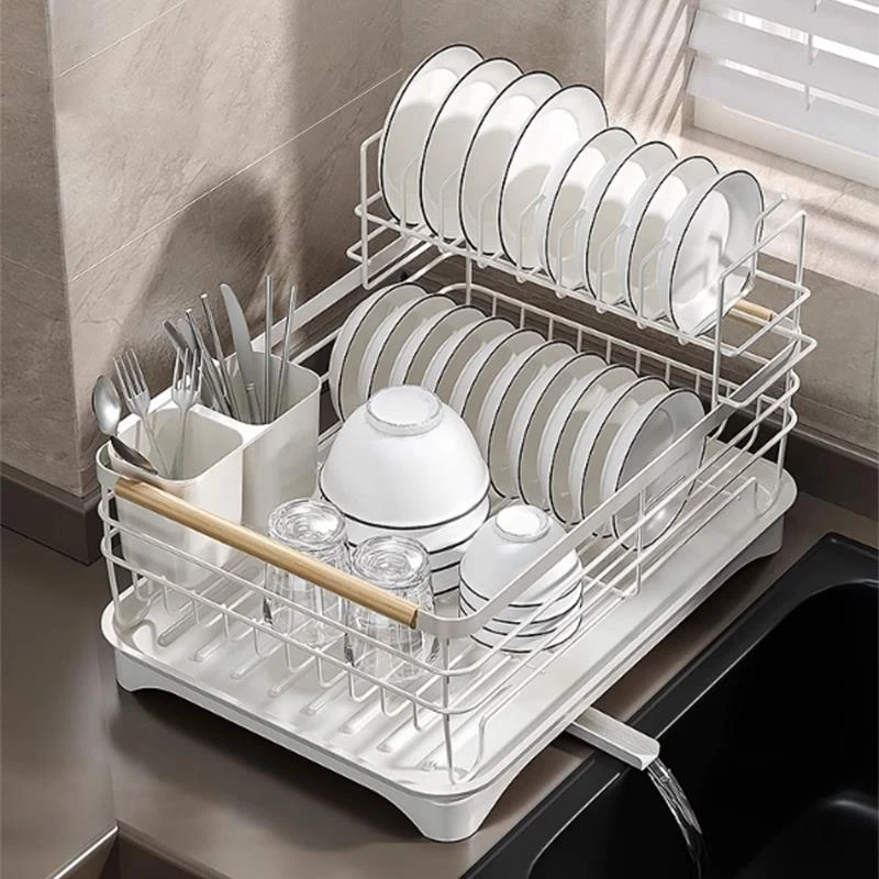 厨房碗碟收纳架碗盘架置物架抹布碗筷放碗筷双层简约沥水置物架