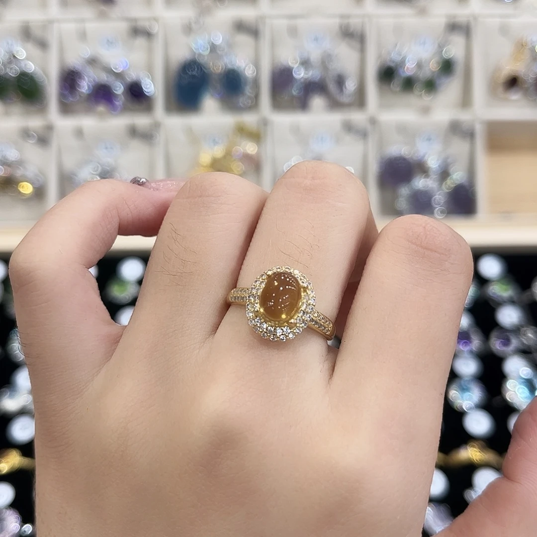 雪***下戒指银S925镶嵌黄晶