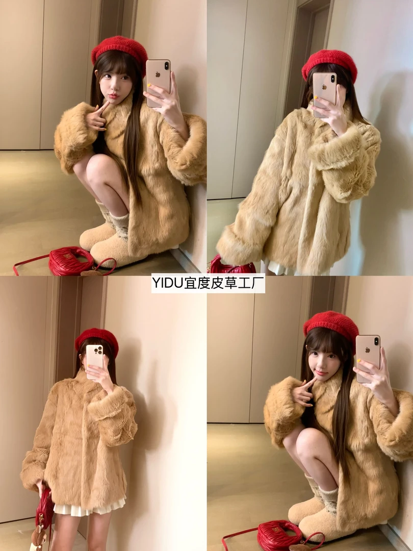 【韩女千金】冬日中古兔 定染中古真兔毛皮草毛毛外套