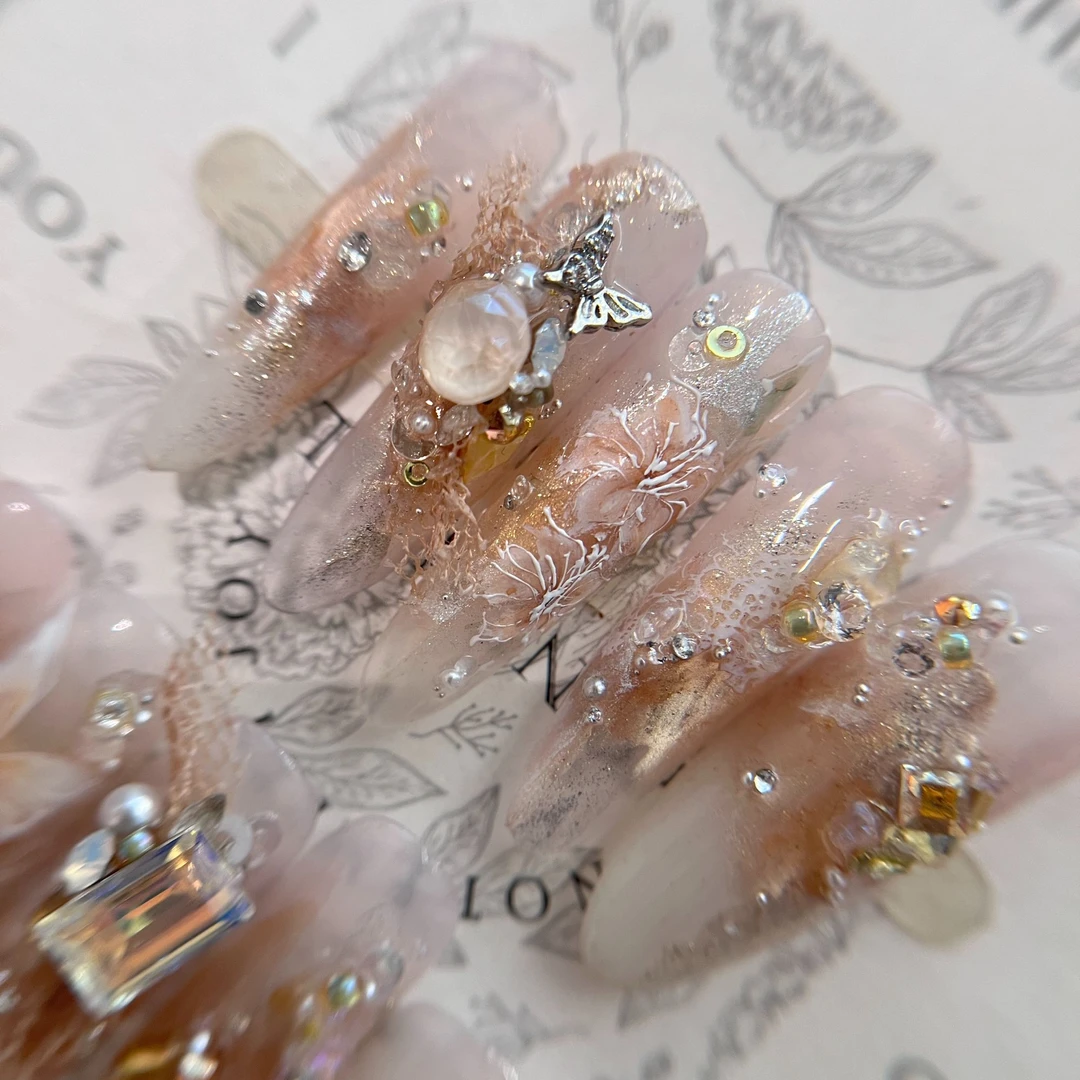 YONI T05「秋荼」纯欲手绘款手工定制穿戴甲爆闪显白温柔时尚