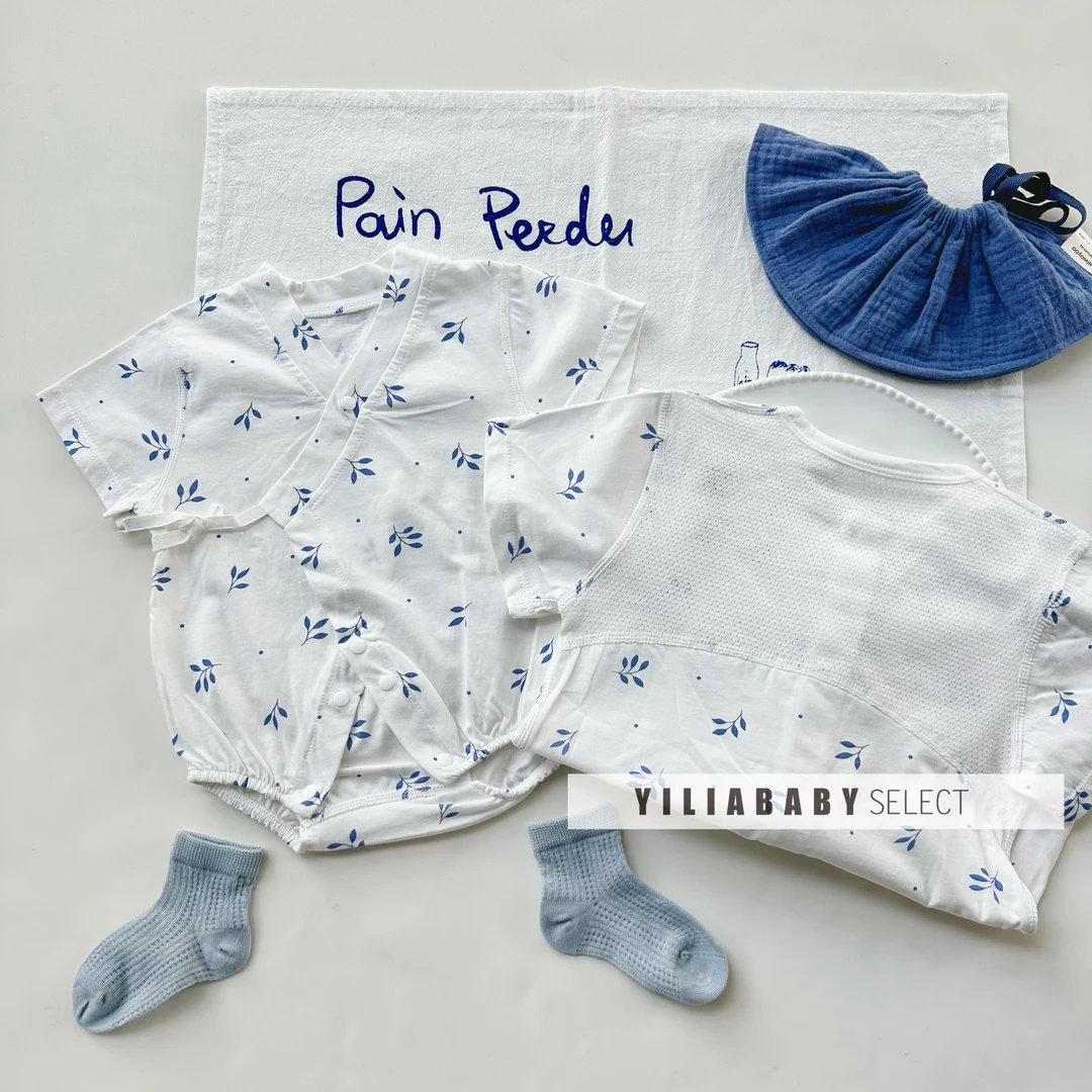 YiliaBaby*新生儿夏日轻薄全棉短袖包屁连体衣短爬｜遇见冰川