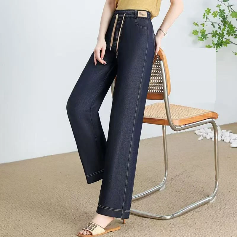 2025夏季新款纯色长裤直筒裤时尚休闲洋气百搭高腰松紧裤