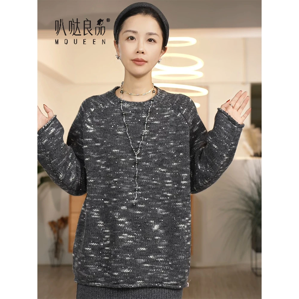 【叭哒不惑】浪花 羊毛长袖休闲圆领秋冬套头打底毛针织衫