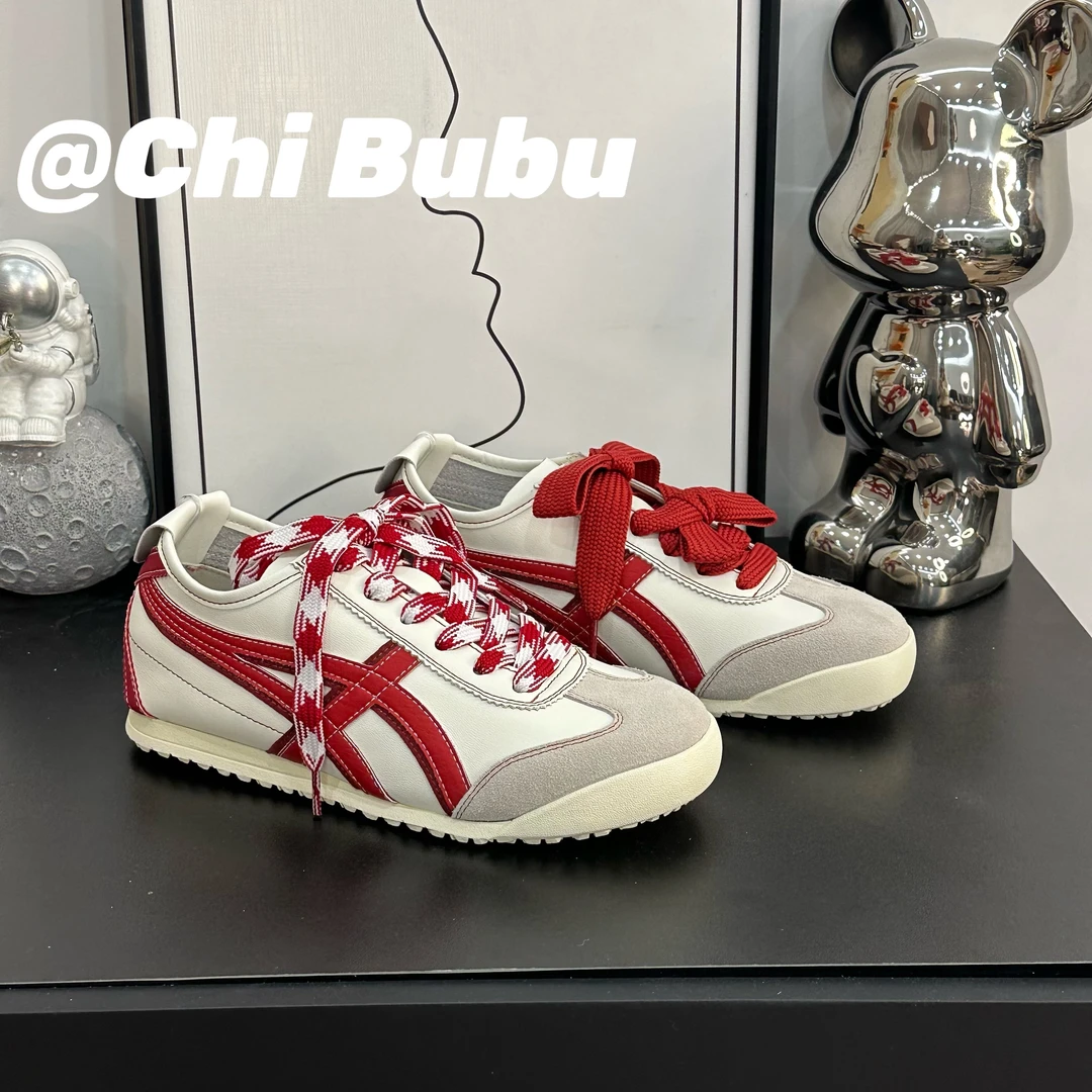 CHIBUBU复古双鞋带撞色拼色红色时尚德训鞋真皮双鞋带平底鞋