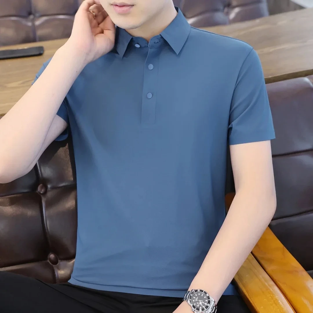{无痕顺滑}上衣薄款男士夏季简约肌理透气高端polo衫宽松