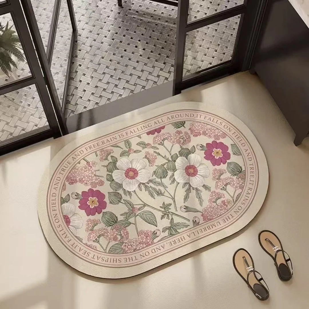 复古花语硅藻泥地垫门口吸水脚垫速干防滑地垫厕所卫生间地毯