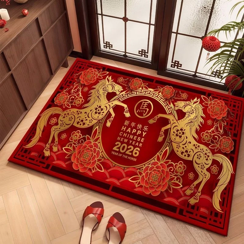 A335-[60X90]红色喜庆防滑入户门垫硅藻泥材质吸水易打理地垫