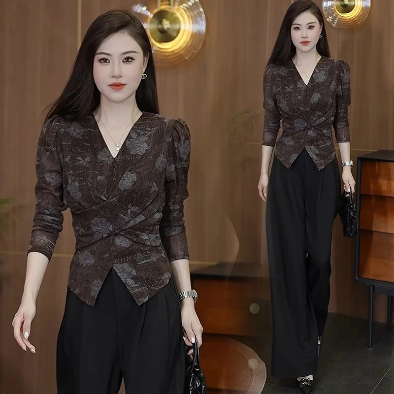 气质V领打底上衣女2025秋款显瘦微透薄款长袖百搭洋气小衫潮#2617