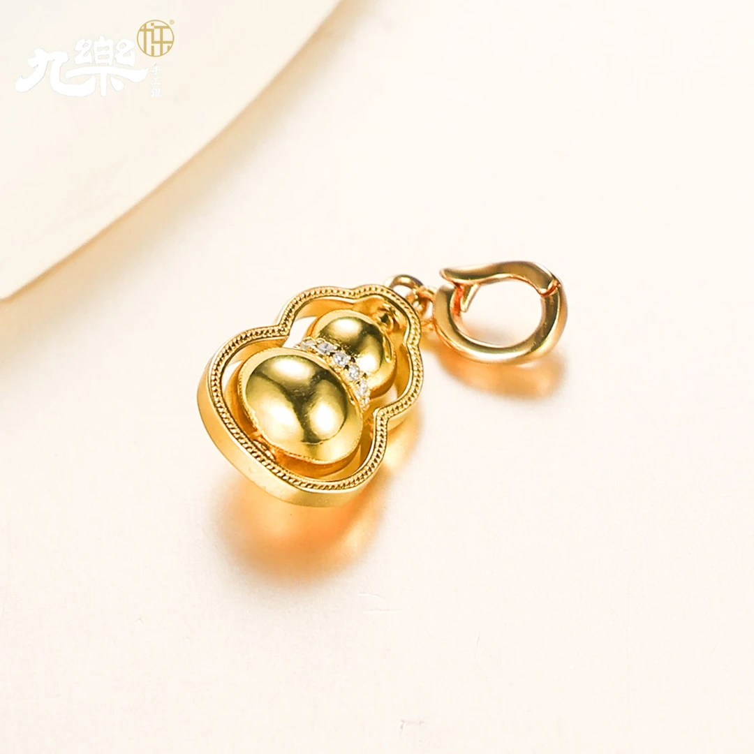 九乐 吊坠925银合成锆石 金色转动葫芦时尚气质百搭轻奢双面吊坠