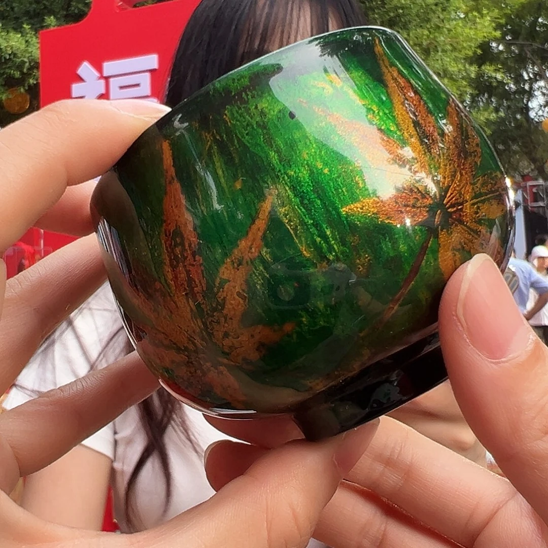 绿金手绘枫叶主人杯