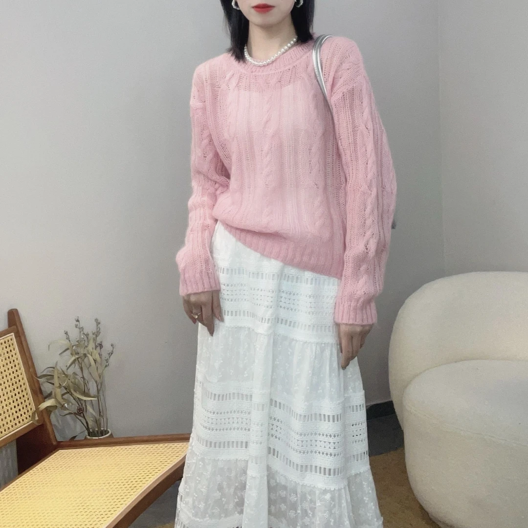 相菲一韩版时尚圆领马海毛慵懒风套头马海毛秋季新款毛衣女