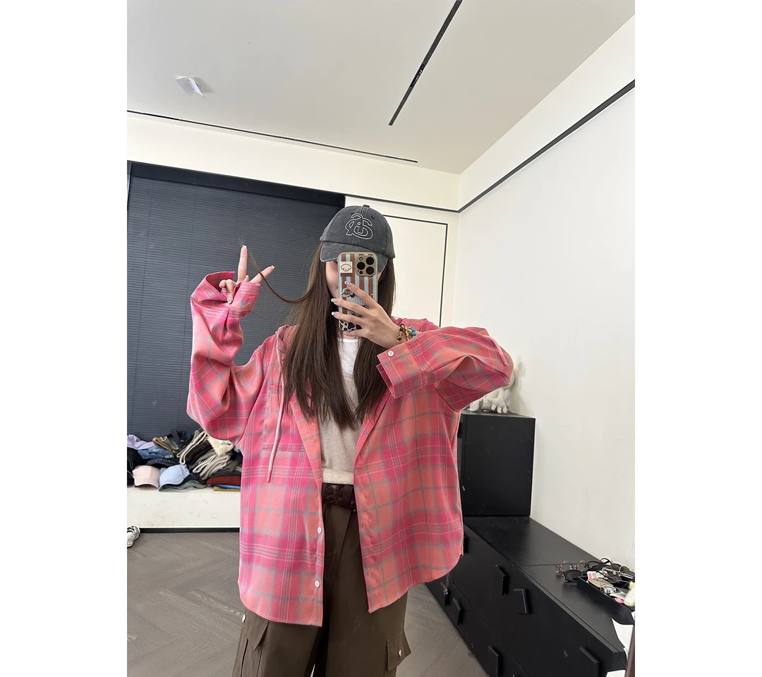 CHACHA【蔓越莓】春夏款百搭休闲粉色连帽衬衫