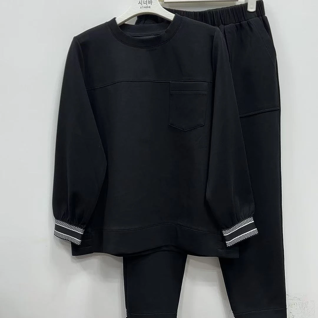 【xineba韩国精品】袖口拼接圆领运动服套装时尚洋气舒适休闲百搭