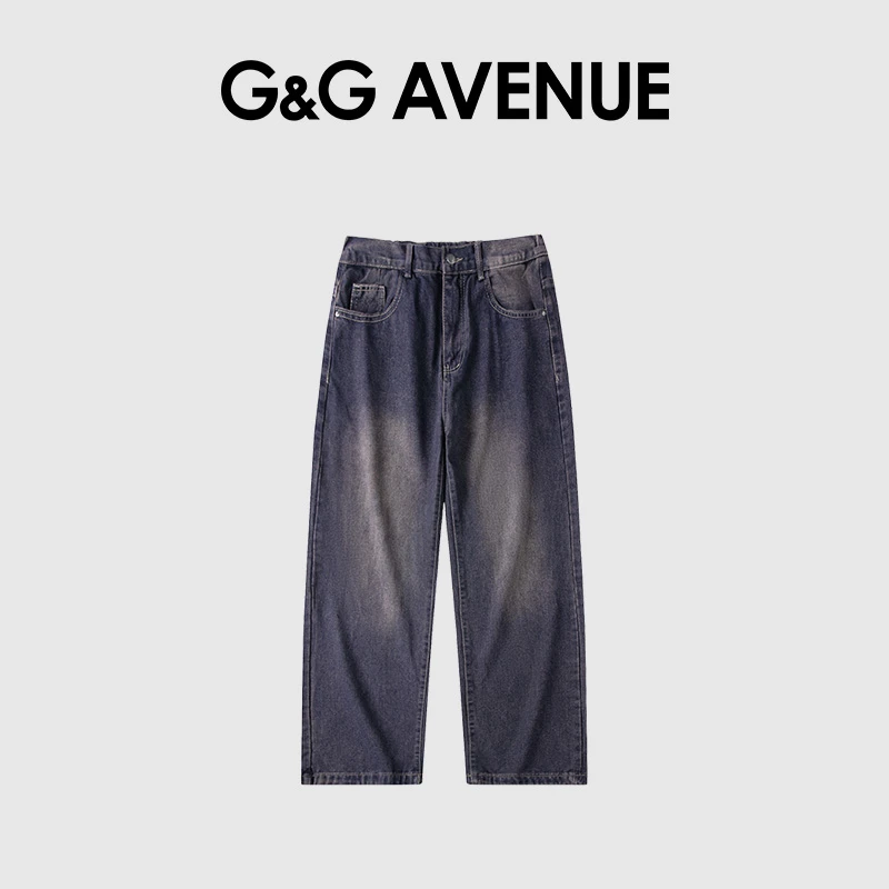 法国G&G AVENUE轻奢潮牌宽松修身阔腿裤美式复古潮流男士牛仔裤
