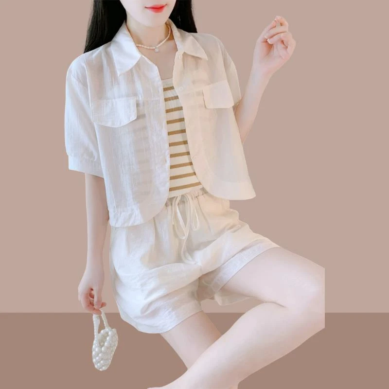 小个子套装女夏季2025新款减龄穿搭一整套天丝防晒衣短裤三件套