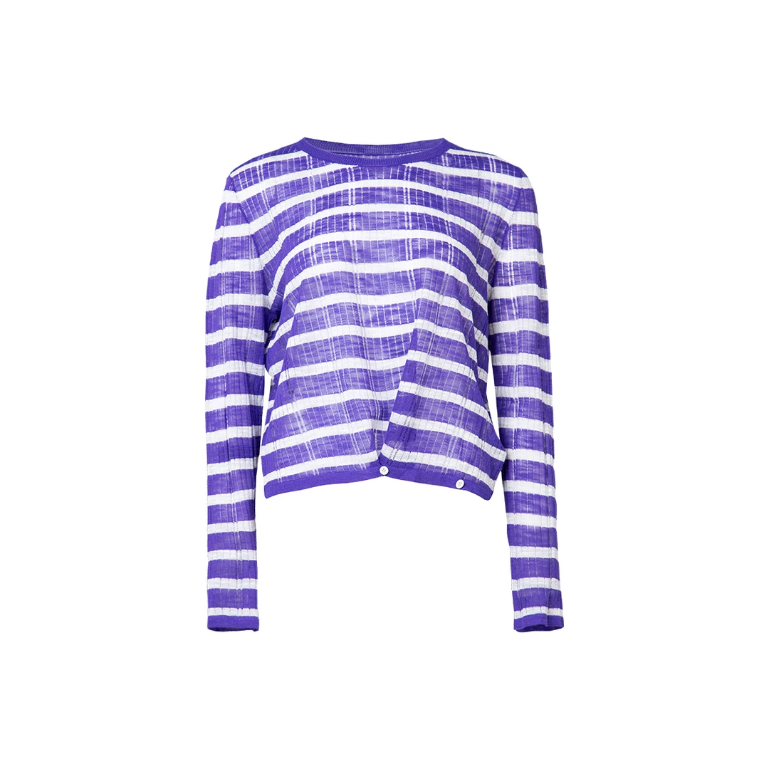 MUUMUN慕马条纹慵懒风薄款毛衫毛针织衫气质毛织长T时尚圆领