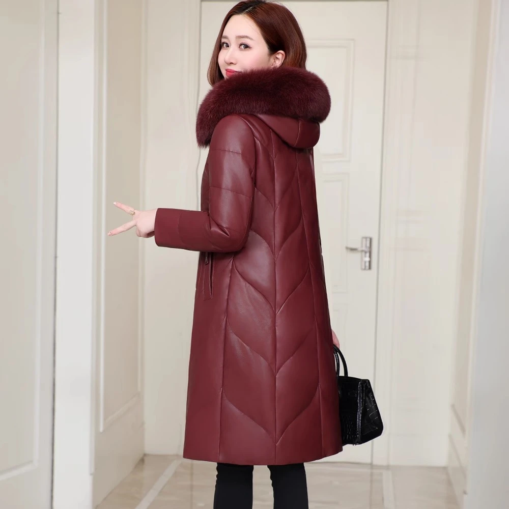 真皮羽绒服女2025冬季新款高端加厚绵羊皮外套狐狸毛领皮草中长款