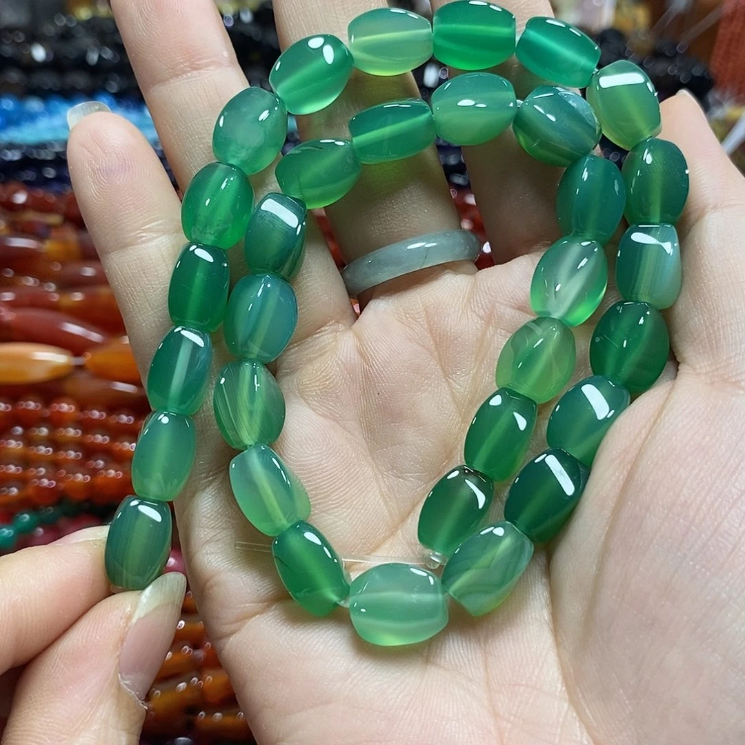 玛瑙/玉髓未镶嵌珠宝半成品苹果绿玛瑙扭珠一条8*12mm