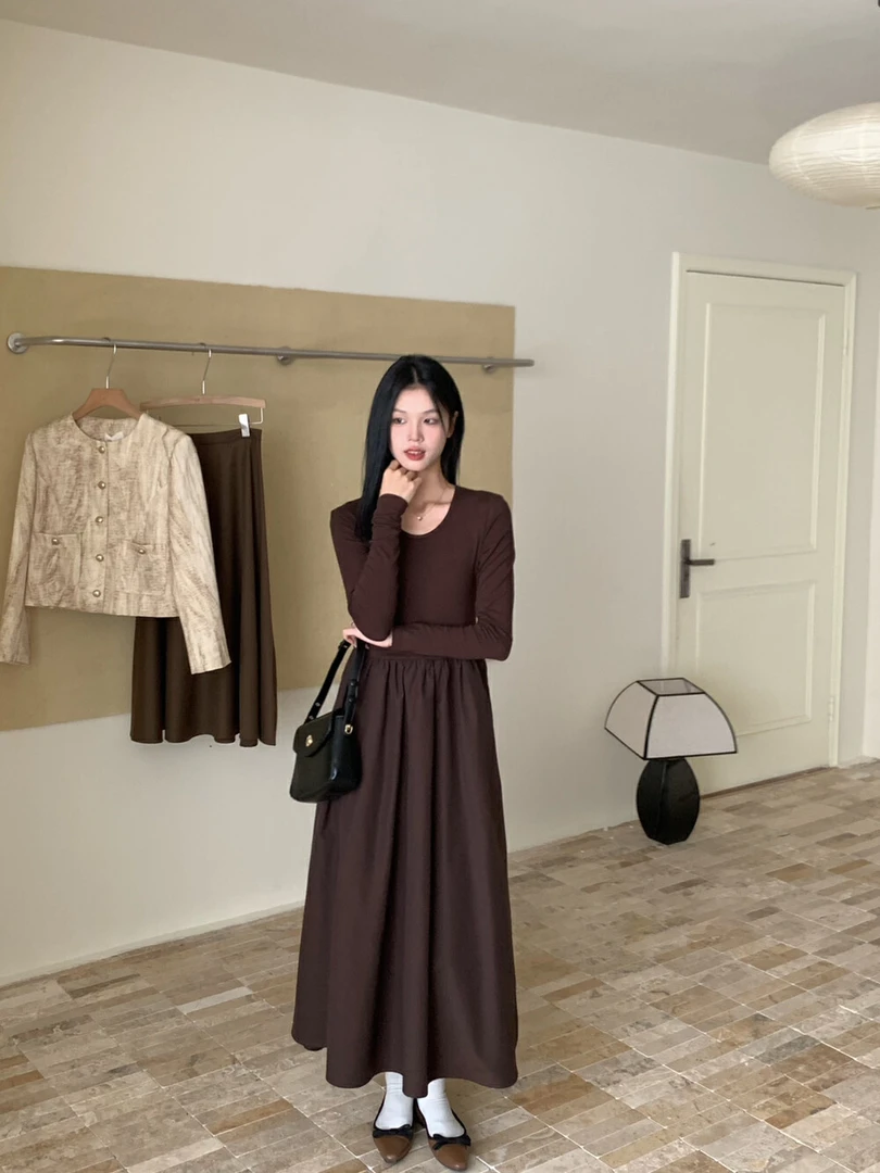 时尚老钱风麻料高级感衬衫连衣裙压褶收腰显瘦短款荷叶边A字裙