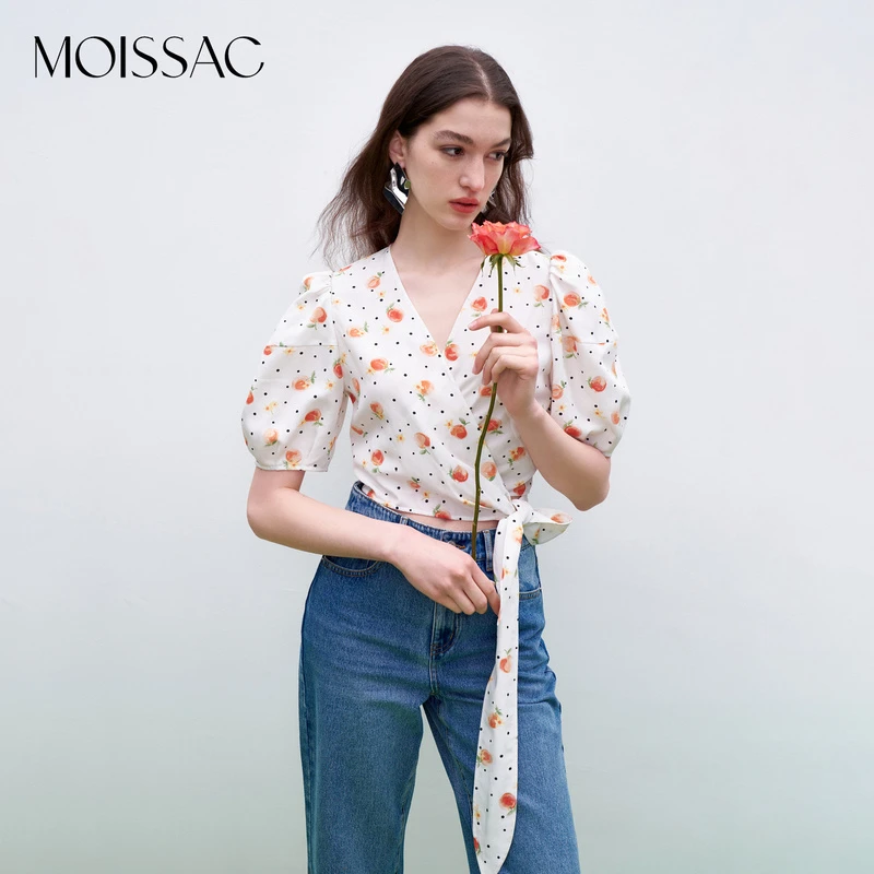 MOISSAC摩萨克商场同款清爽水果印花泡泡袖MWDQ80301