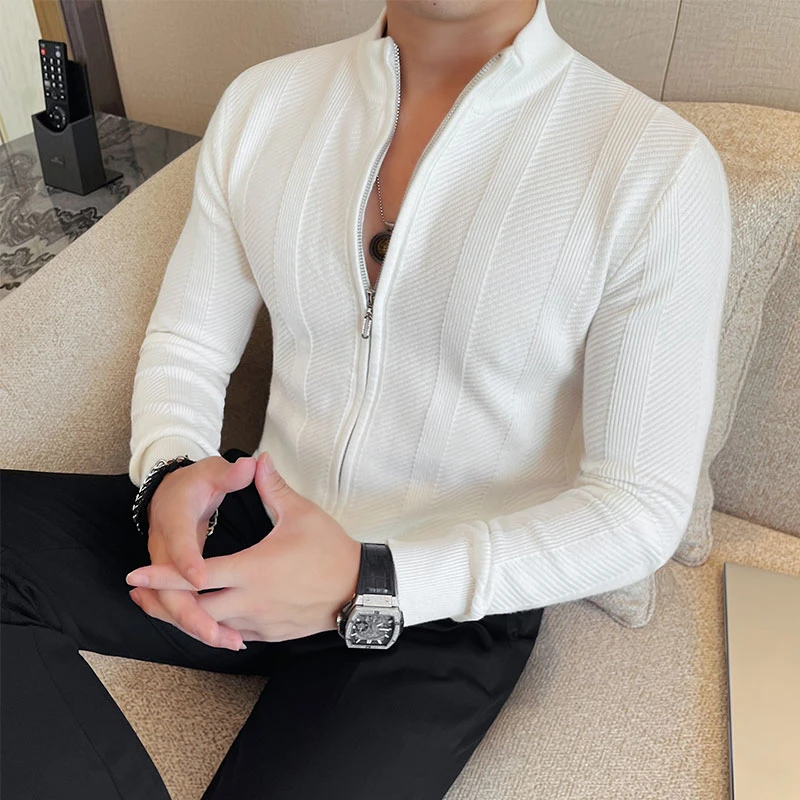 高级感立领开衫针织衫毛衣外套男款爆款2025新款春秋时尚外衣男
