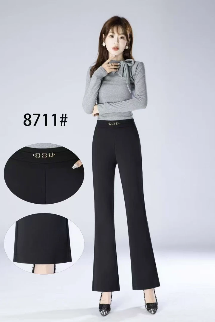 阿悄家 秋季新款 微喇休闲四面弹显瘦百搭小黑裤#8711