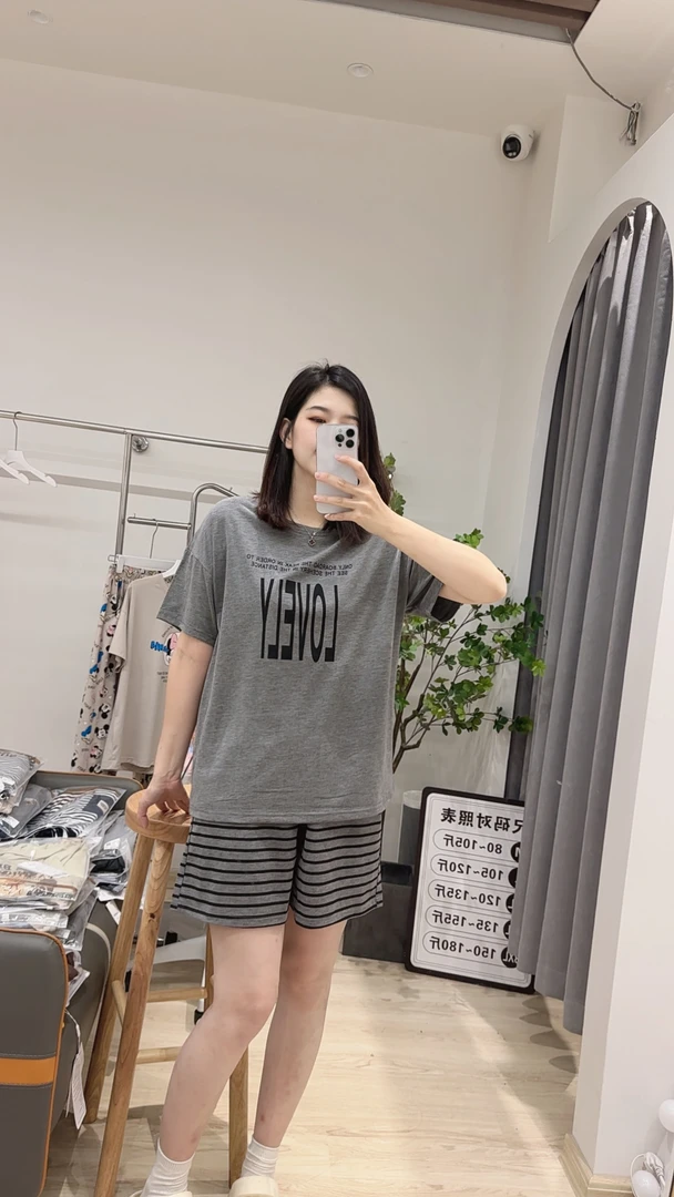 女士夏季舒适条纹简约百搭时尚休闲宽松韩版显瘦家居服套装可外穿