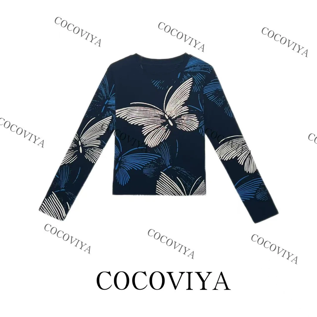 【CC】COCOVIYA银线蝶舞简约高级长袖T恤遮肉显瘦休闲上衣26C-850