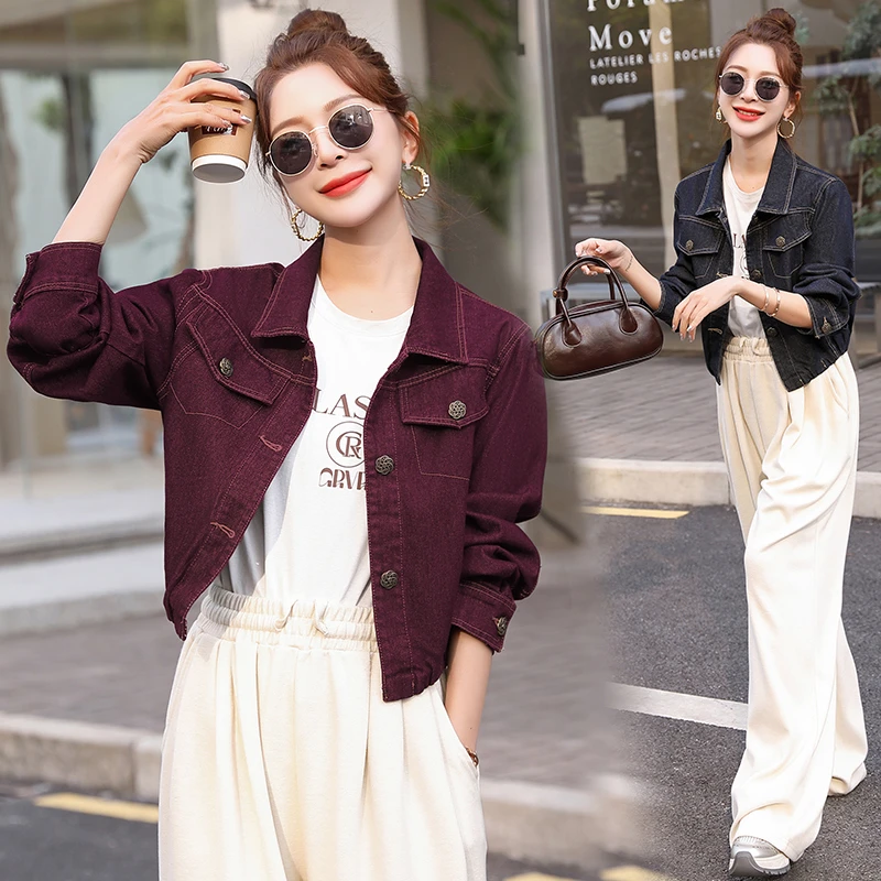欧货小个子牛仔外套女短款2025年秋季韩系显瘦宽松休闲翻领牛仔衣