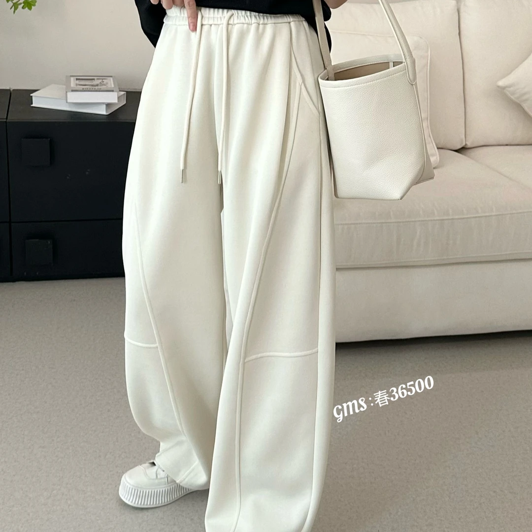 【摩姐姐欧韩】36500春夏款腰围皮筋抽绳弯刀卫裤