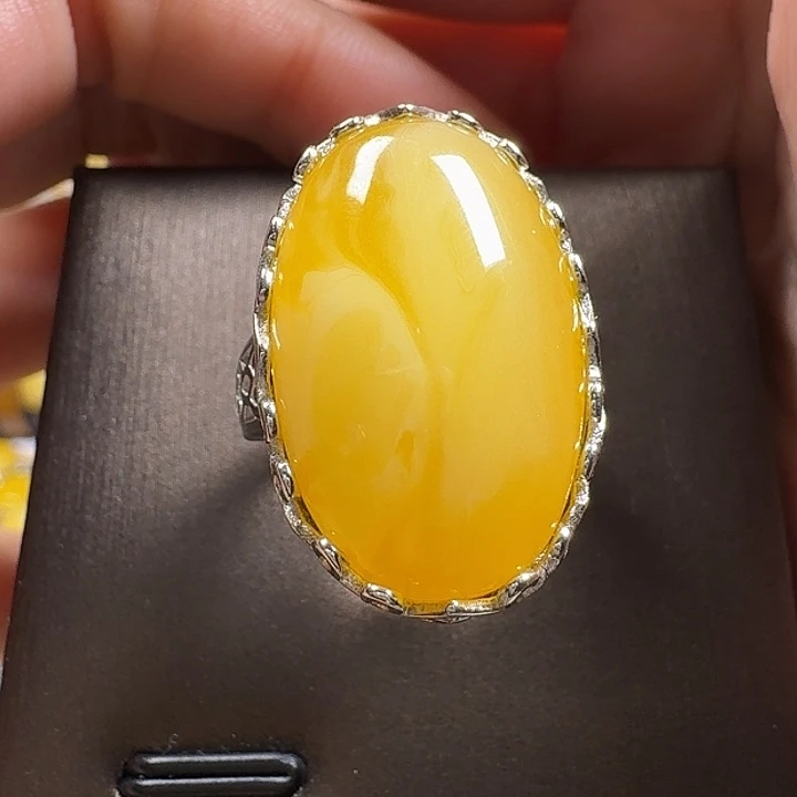 蜜蜡银S925镶嵌戒指戒指