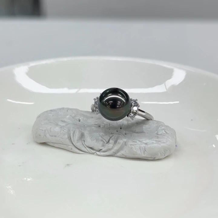 银S925镶嵌戒圈海水珍珠9-10