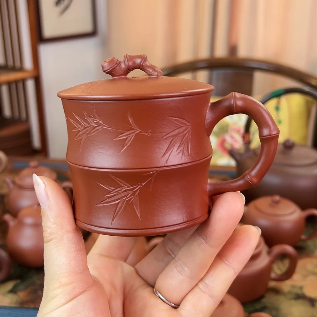紫砂茶壶精品 竹节盖杯 朱泥 200cc