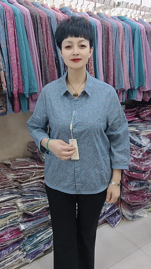 中老年全纯棉小碎花七分袖妈妈奶奶装