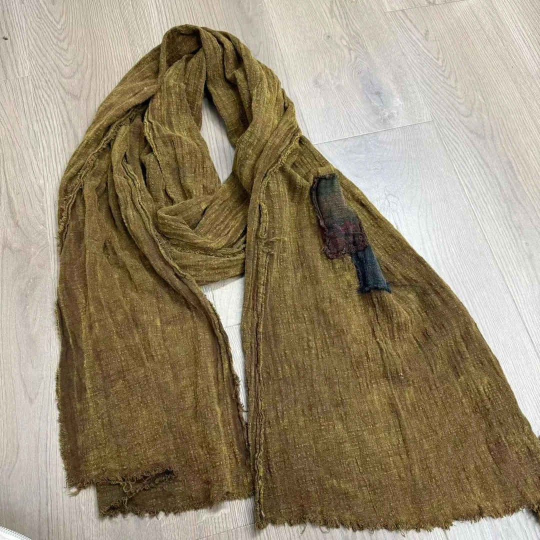 花璟原创设计复古炒色压皱贴布围巾（长度210）