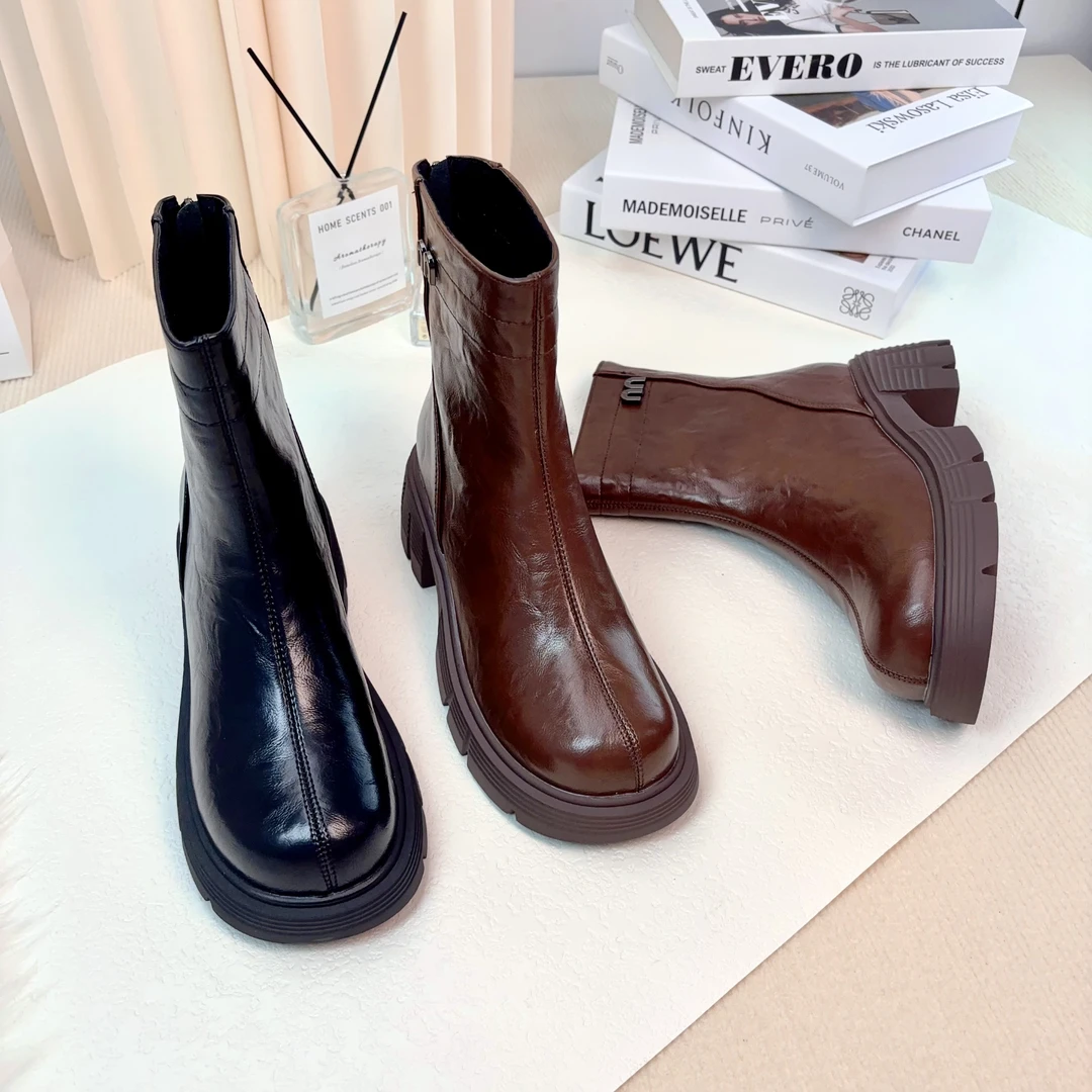 【朵苮品牌】厚底短靴女2025年新款时尚复古风马丁靴防滑短筒靴361