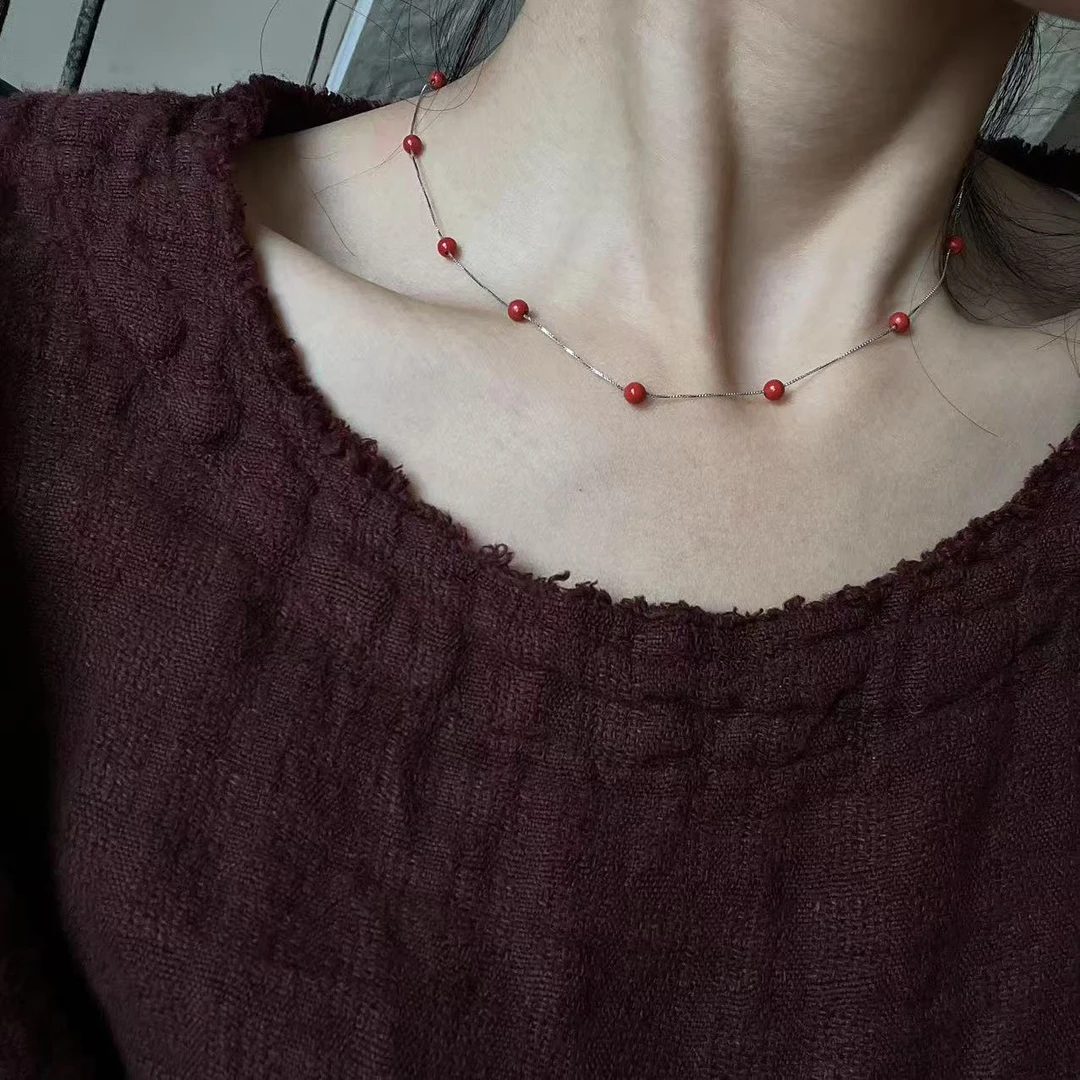 含辰砂工艺品肖肖分享 云与白手作/朱砂/纯银925/（点点红）893