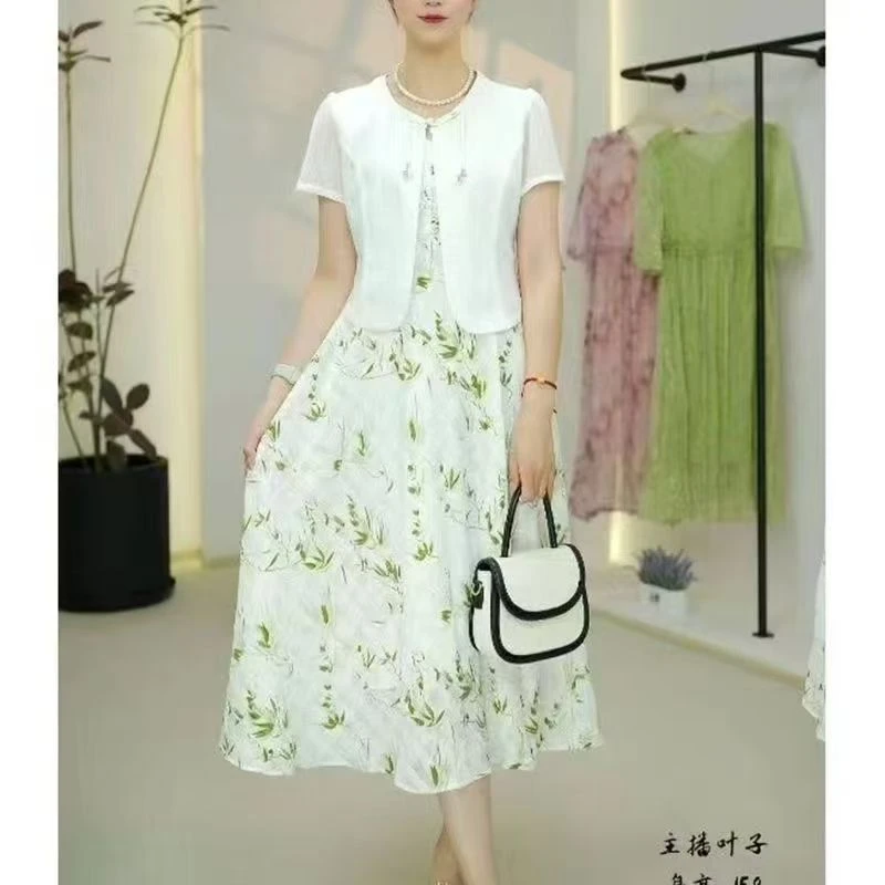 两件套裙子中式印花2025年套装新款夏季气质国风显瘦时尚连衣裙子