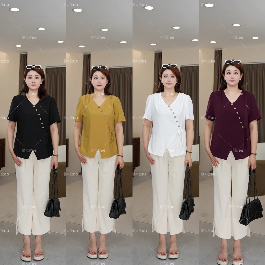 【上新上衣】PMM81943夏季新款大码胖mm收腰遮肉显瘦休闲短袖T恤