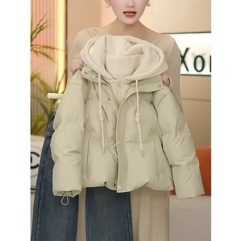 女童假两件棉服冬装2025新款洋气儿童连帽外套女大童冬季加厚棉衣