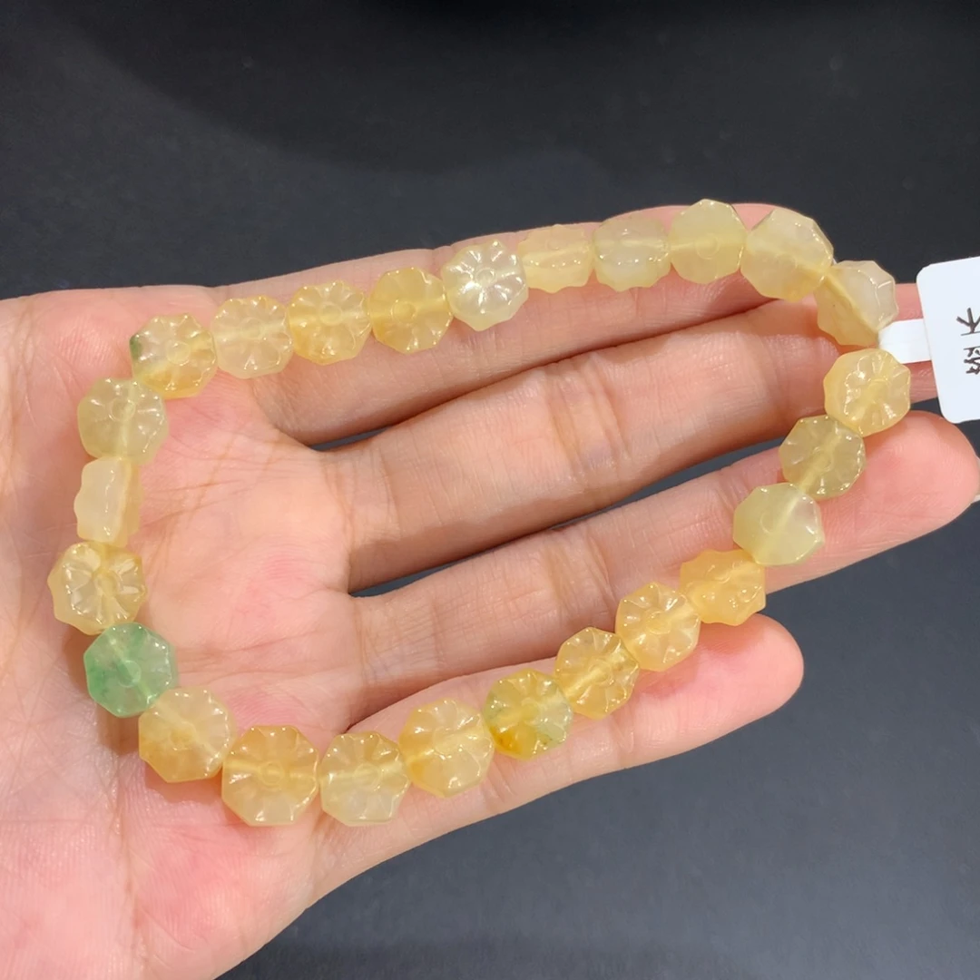 翡翠未镶嵌手串卡冰胶太阳花黄翡手串