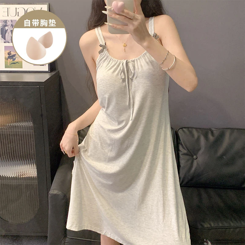 韩版简约风带胸垫吊带睡裙女款夏季爆款莫代尔性感裙子睡衣家居服