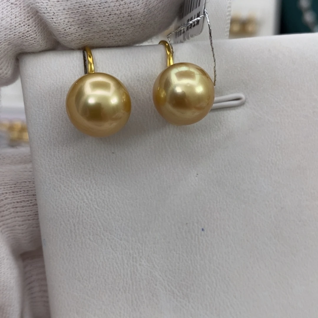 海水珍珠耳饰18K金镶嵌12-13m m