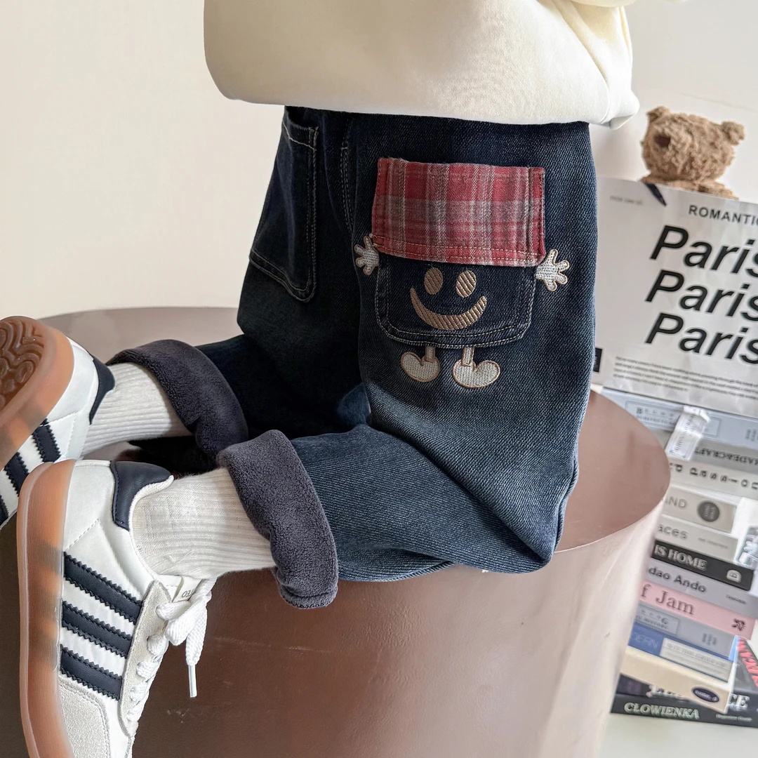 女童加绒秋冬季外穿一体绒软牛仔裤儿童加厚裤子宝宝休闲冬装保暖