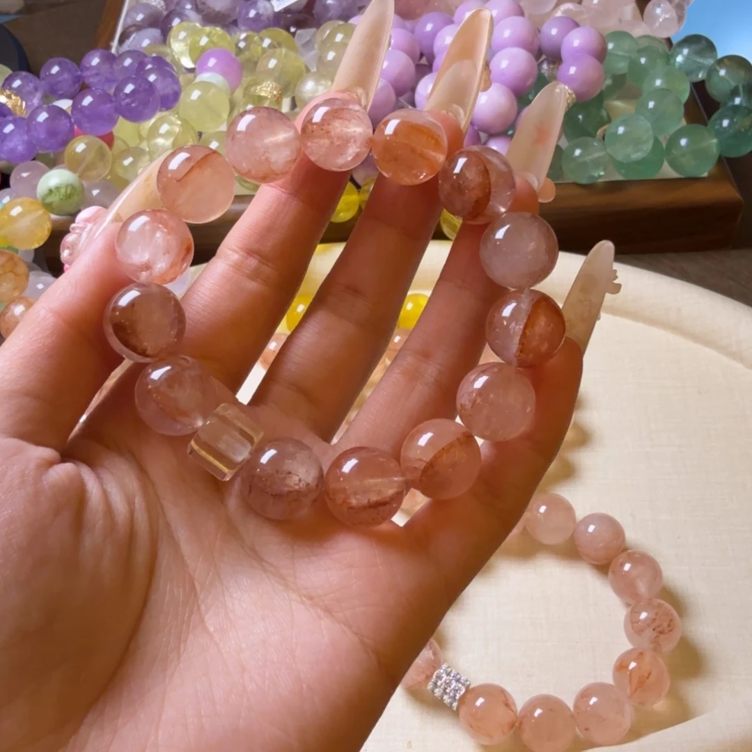 烟晶手链未镶嵌闽*粉胶花换隔珠