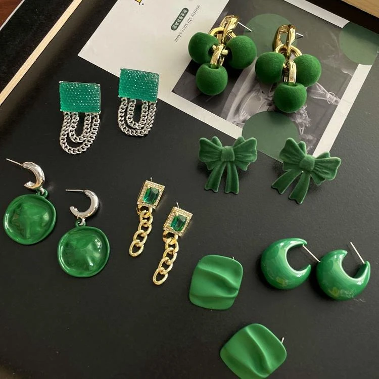 铜合金锆石耳饰 感色方形流苏圈圈复古爱心水滴耳环新款气质小众i